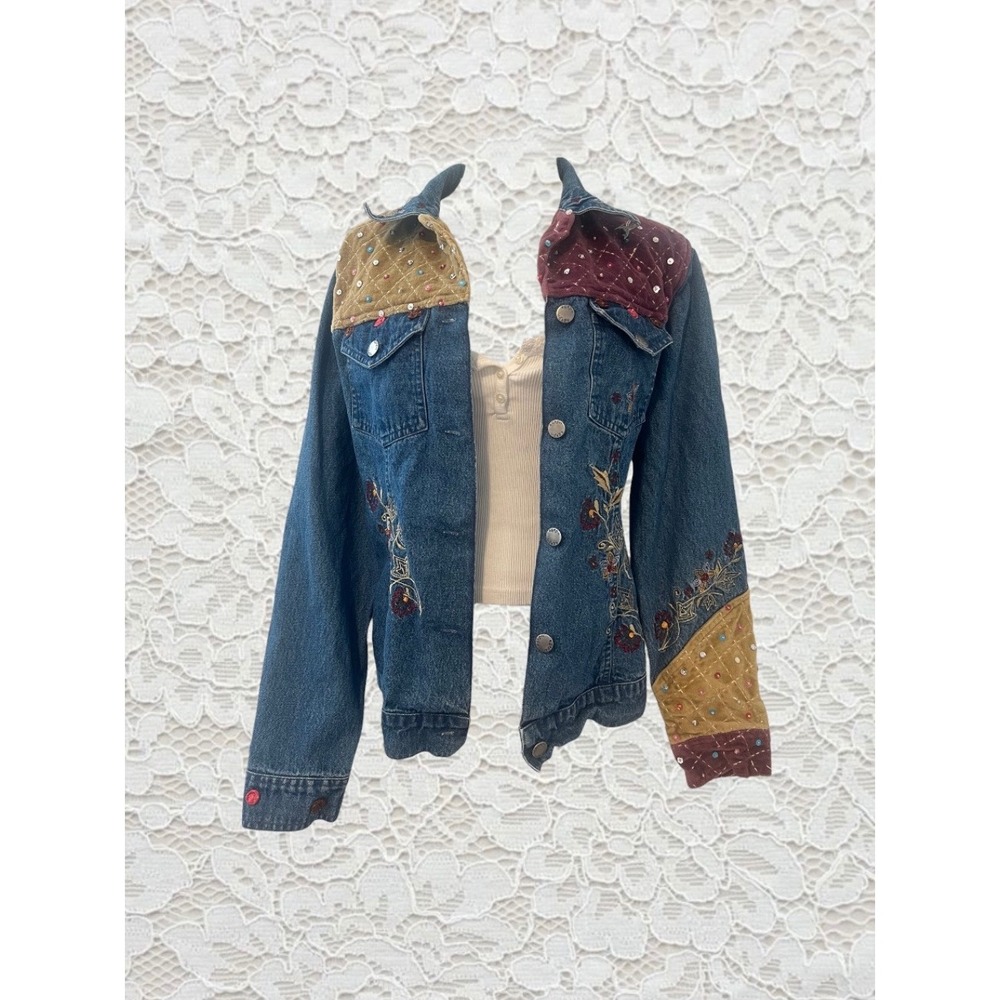 vintage floral embroidered and embellished denim jacket